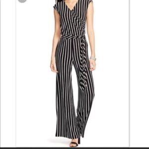 Ralph Lauren Navy Blue and White Striped Wide Leg Jumpsuit - Size Small